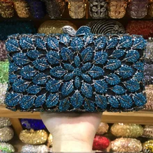 Женский Вечерний Клатч Minaudiere из голубого золота с кристаллами и листом, Свадебный клатч с бриллиантами, для свадебной вечеринки, Клач для коктейля, мини-кошелек