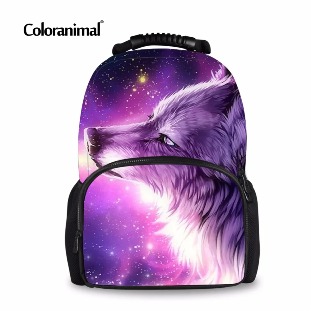 Coloranimal Cool 3D Animal Purple Wolf School Backpack for Children Panda Print Boy Girl Shoulder School Bag Wen's Kid Sack Bags