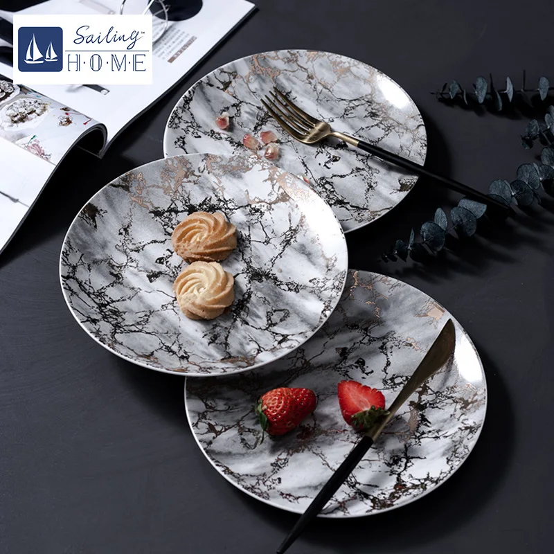 

Ceramic Dinner Dishes Food Plates Marble Salad Plate Steak Noodle Dish Dessert Plates Ceramic European 8 Inch Home Hotel Plate