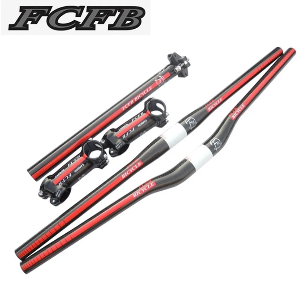 

FCFB FW red Broad-brush carbon handlebar set mtb bike rise/flat handlebar + seatpost + Carboalumination stem+ cap +washer