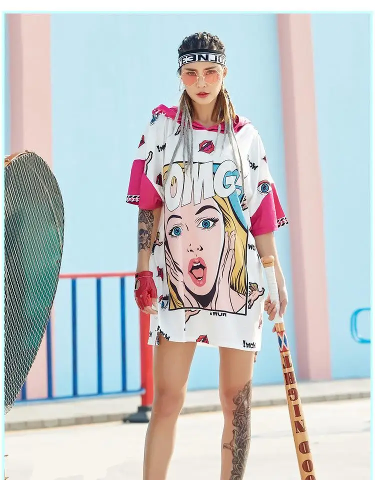 

2018 New Harajuku Summer Fashion Long Sweatshit Women plus size Loose Tops Vestidos Printed Letter Hip Hop Dance Clothes Women