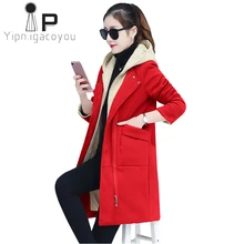 Длинная зимняя женская куртка с капюшоном, пальто с длинным рукавом, теплая верхняя одежда для женщин, большие размеры, свободное красное Женское пальто, корейские повседневные женские куртки