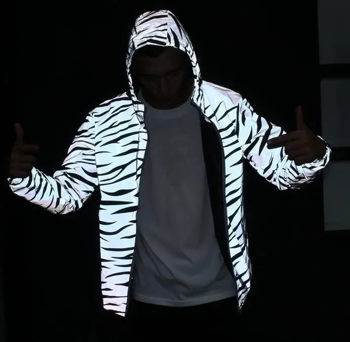Мужская флуоресцентная куртка zebra Повседневная ветровка в стиле хип хоп