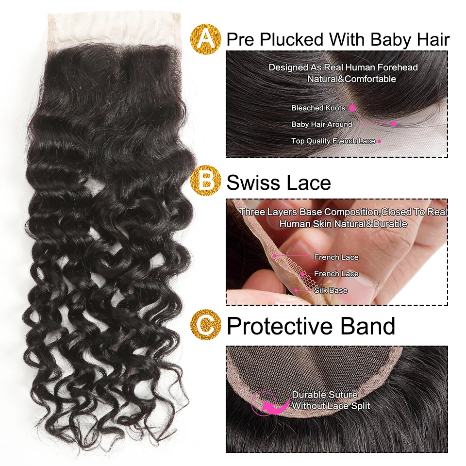 Joedir Water Wave Bundles With Closure Brazilian Human Hair Weave Bundles With Closure 3 Remy Wet And Wavy Bundles With Closure