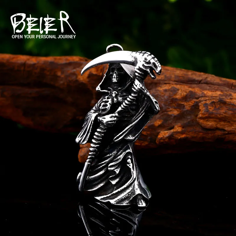 

BEIER Stainless steel for men skull and Knife punk Pendant Necklace Wallet Connector Charm Chain fashion Gift jewelry BP8-431