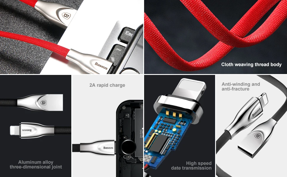 Baseus металлический USB кабель из цинкового сплава для iPhone X, 8, 7, 6, 5, кабель для быстрой зарядки для iPad, USB кабель для зарядного устройства, кабели для передачи данных для мобильных телефонов