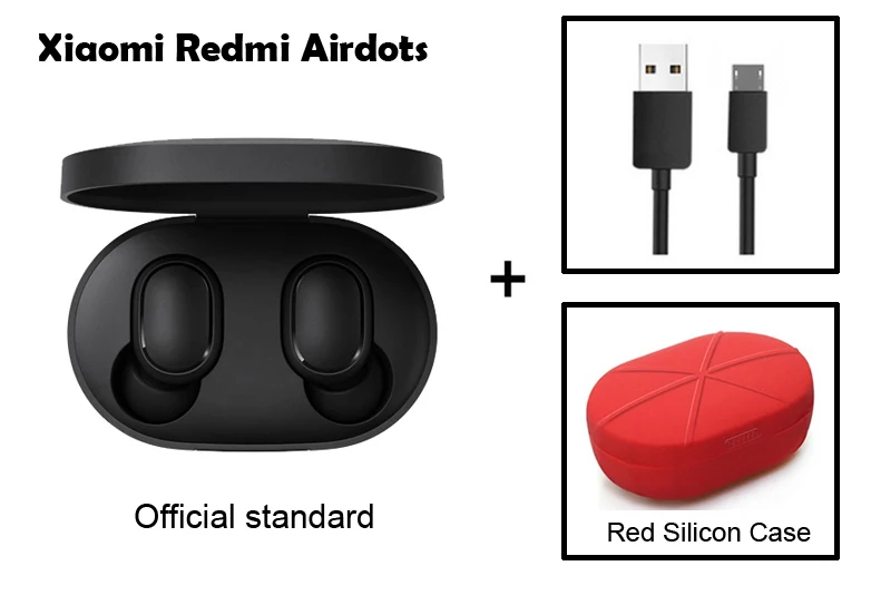 В Xiaomi Redmi Airdots Bluetooth 5,0 TWS беспроводные Bluetooth наушники стерео бас с микрофоном наушники - Цвет: Add Cable Red Case