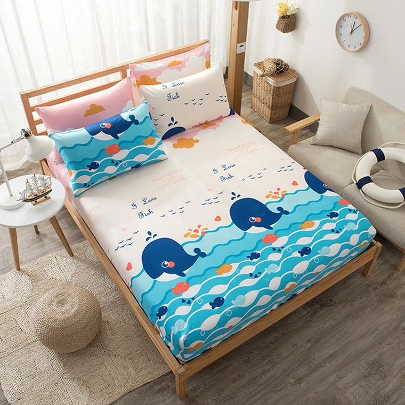 

1pcs Cartoon Animal Print Bedding Bed Sheet Fitted Sheets Mattress Cover Bedspreads With Elastic Band 100% Cotton Children Sheet