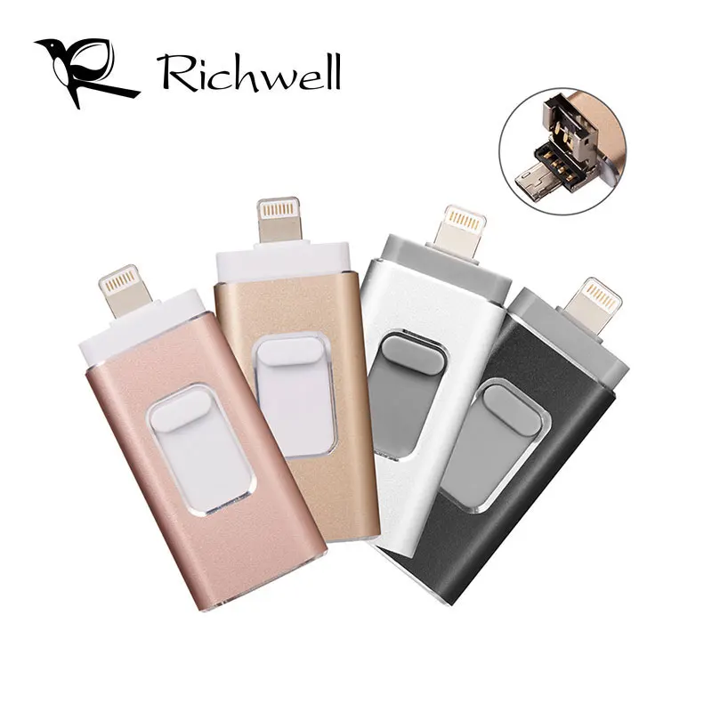 

Richwell Lightning OTG Flash Drive For iPhone X 8 7 6 6s 5 5S ipad Pen Drive HD memory stick OTG Micro U Disk 8GB 16GB 32GB 64GB