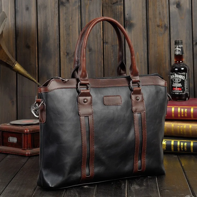 Men Vintage Business Real Genuine Leather Briefcase Travel Causal Shoulder Messenger Portfolio Bolsa Laptop Bags Lawer Handbag  (2)