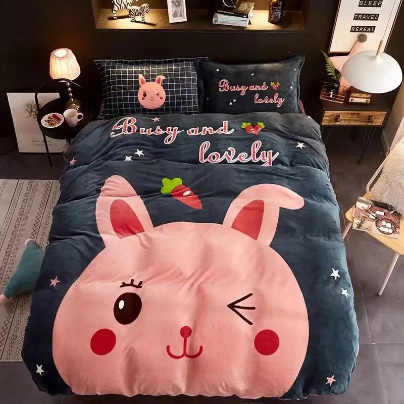 

Coral Fleece Bedding Set Flannel Bestseller Totoro four piece bedding sets thickening flannel Coral fleece velvet winter super