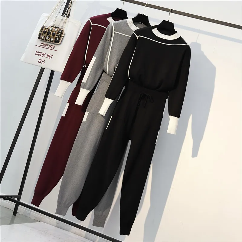 2019 осенне зимний новый M 4XL Трикотажный костюм из двух предметов корейский модный