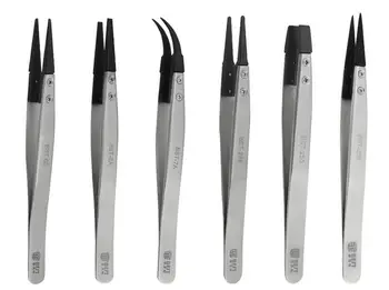 

5pcs Factory ESD Carbon fiber Tip Anti static Stainless Steel Flated Tip Tweezers