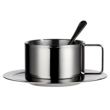 Лидер продаж! Континентальный Комплект 200 мл Еда Класс 304 Нержавеющая сталь Кофе комплект из чашки и блюдца эспрессо капучино кофейная чашка и Блюдце Ложка