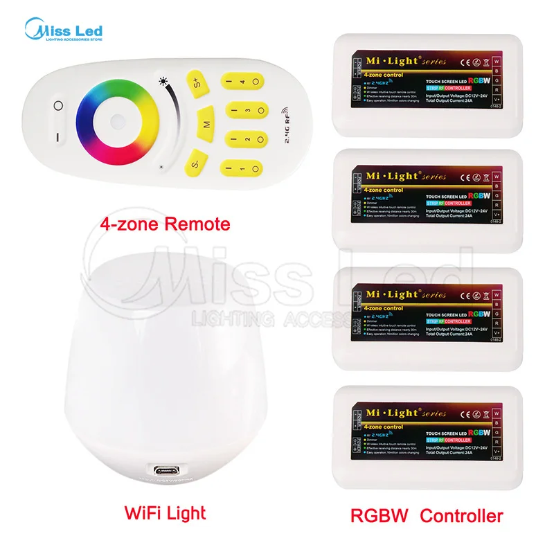 

Wholesale 2.4G Remote+WiFi+4x RGBW LED Controller Wireless RF Touch For RGBW Led Strip Light Lamp Bulb via IOS Android phone app