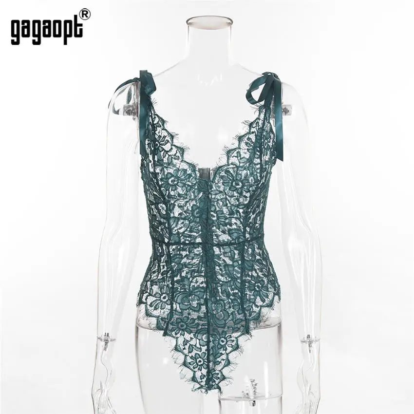 Gagaopt 5 Colors Lace Bodysuit Women Floral Embroidery Elegant Bow Ladies Sexy Bodysuit Jumpsuit Overalls Sleepwear bodysuit top Bodysuits