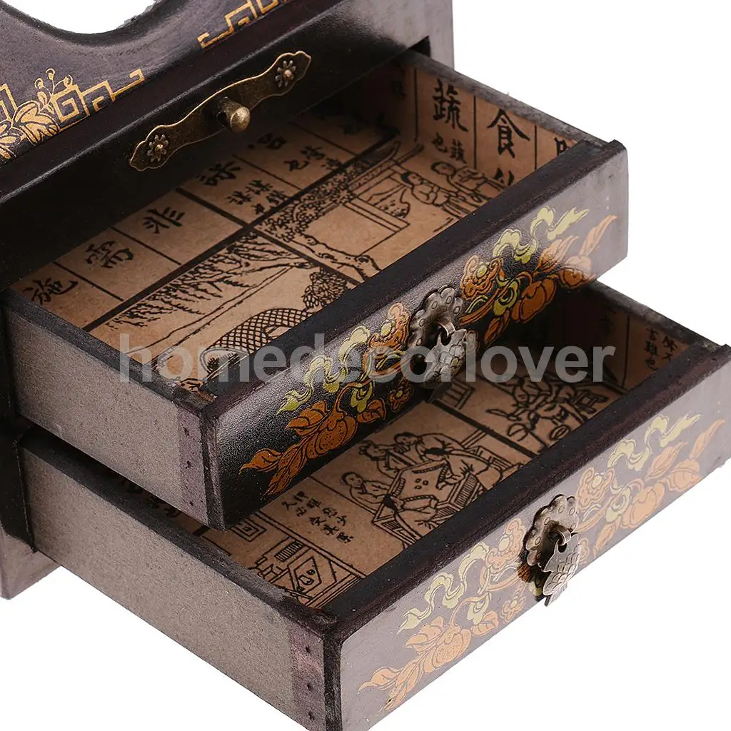 Vintage Wooden Dresser 2 Drawer 1 Mirror for Jewelry Storage Case Box Yellow