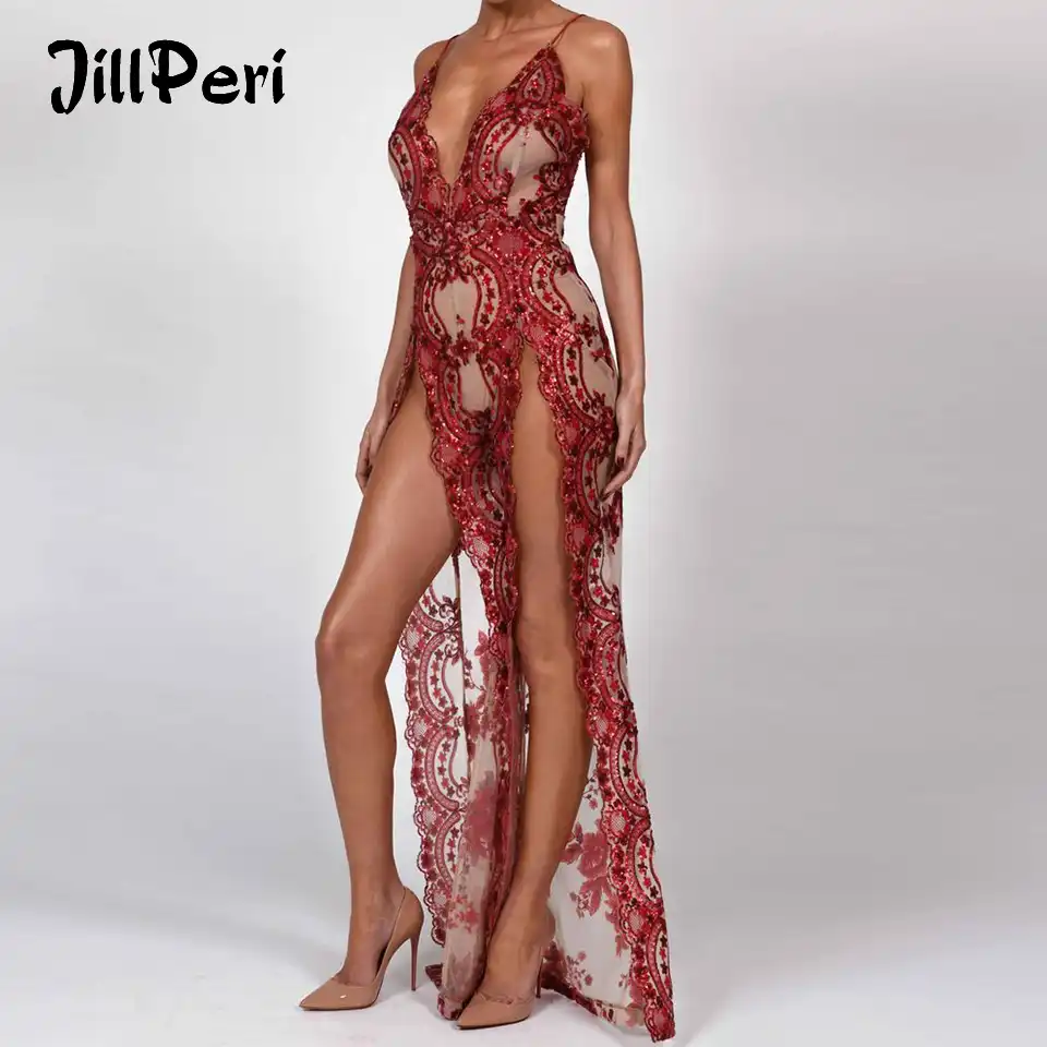 red sequin high neck jumpsuit