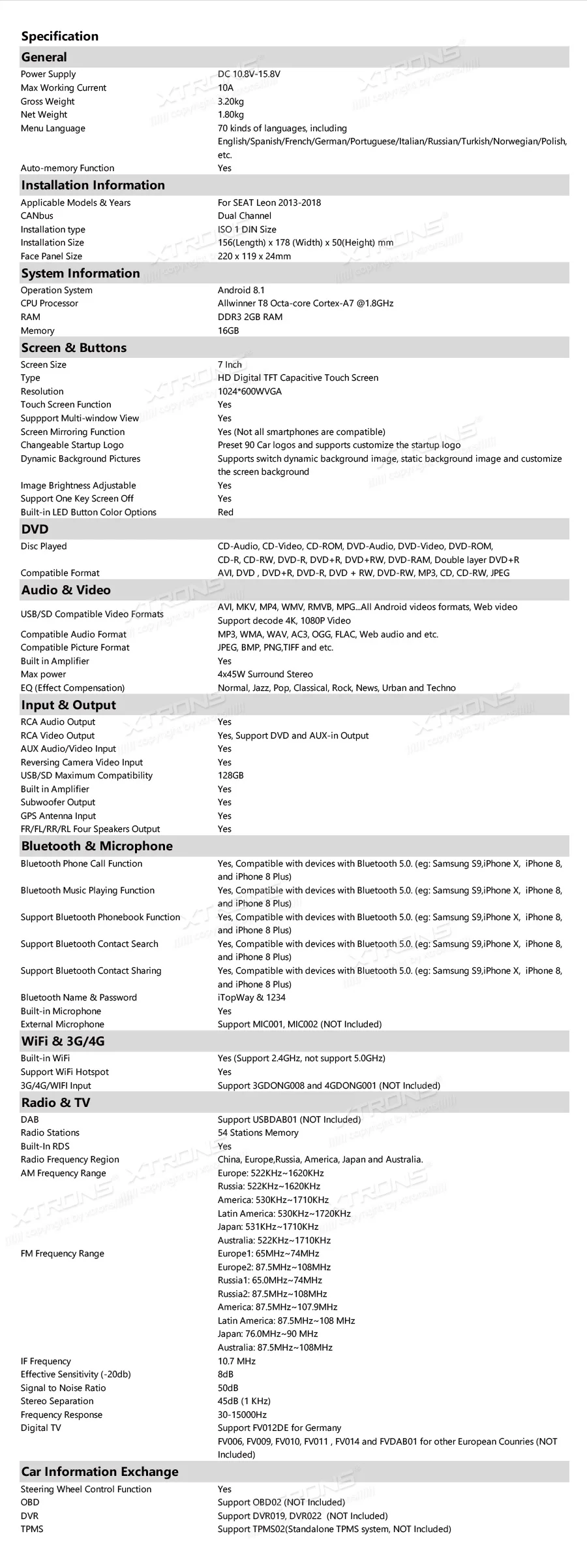 Clearance 7" Android 8.1 Radio Car Stereo Smart Multimedia DVD Player GPS OBD WIFI DAB for Seat Leon 2013 2014 2015 2016 2017 2018 21 Clearance 7" Android 8.1 Radio Car Stereo Smart Multimedia DVD Player GPS OBD WIFI DAB for Seat Leon 2013 2014 2015 2016 2017 2018 21