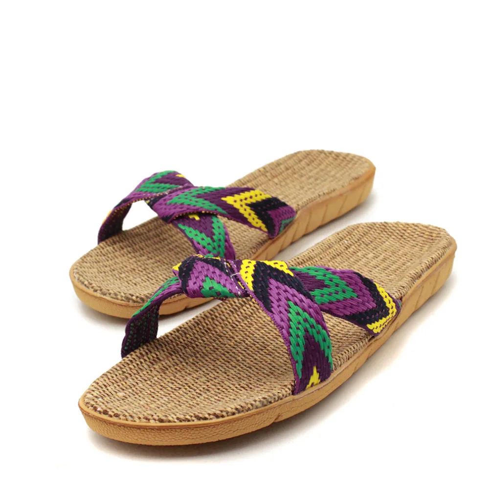 

New Summer House Flip Flops Breathable Linen Flat Beach Slippers Shose Women Slippers Female Manual Flax Ladies Slippers Sandals