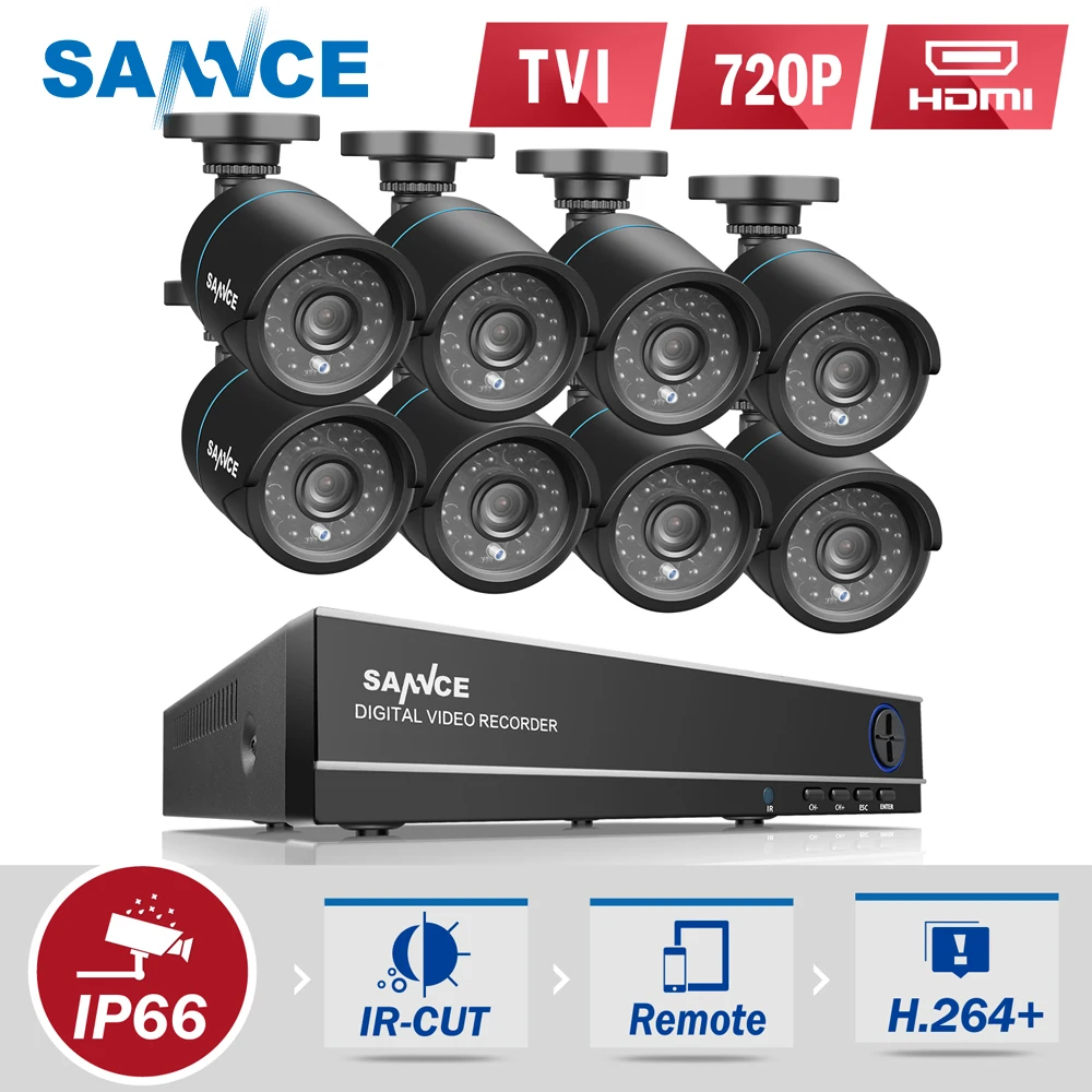 SANNCE 8CH 1080N CCTV DVR System 8pcs 720P 1200TVL CCTV Security