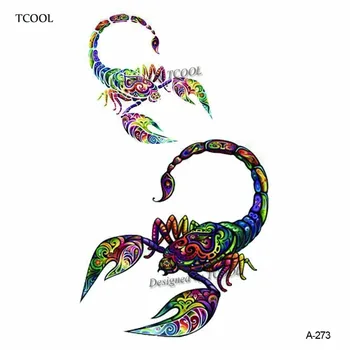 

HXMAN Colorful Scorpion Temporary Tattoo Sticker Animal Tattoos for Women Fashion Kids Body Art Hand Fake Tatoo 9.8X6cm A-273