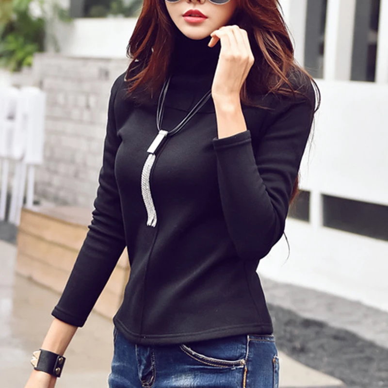 Harajuku Thick Warm T Shirt Women Autumn Winter Long Sleeve Turtleneck Basic T-shirts Female Tops Plus Size S-3XL WS9745V