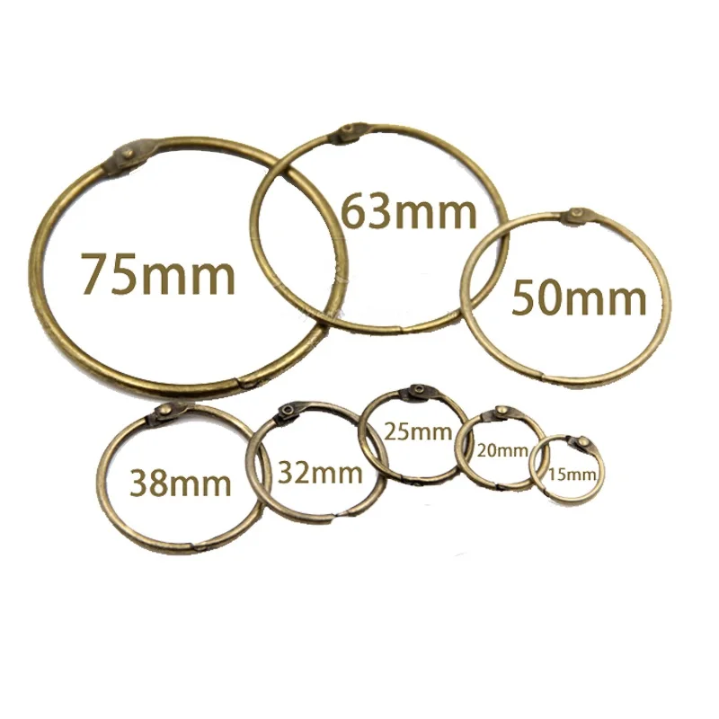 Loose Leaf Notebook Binder 15-75mm Antique Brozen Hinged Rings Metal Book Rings For Album Scrapbook Office 10Pcs
