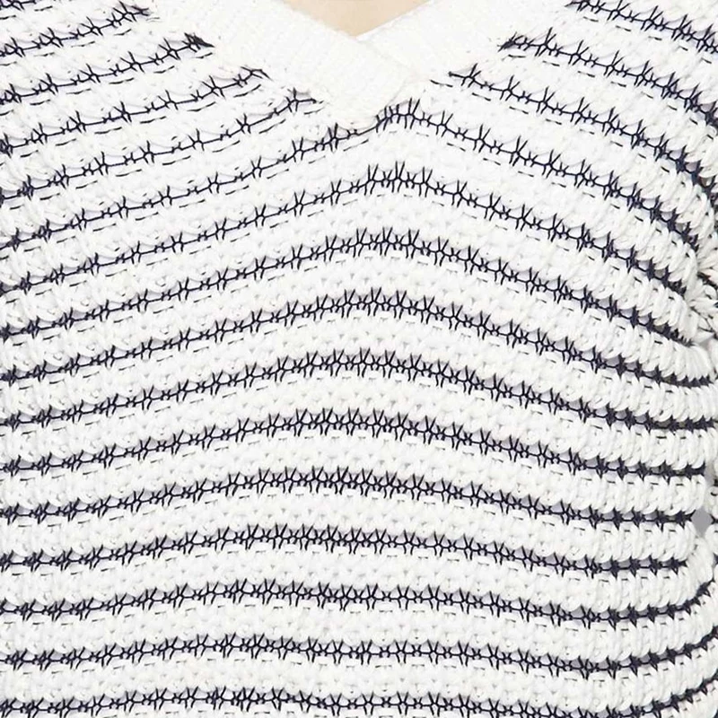 HYH HAOYIHUI 2018 Fashion Sexy Black-white Stripe Women Sweater Female Long Sleeve V-neck Knit Casual Pullover Sweaters Lady