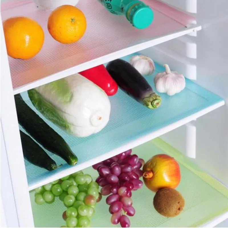 

4PC Refrigerator Pad Antibacterial Antifouling Mildew Moisture Tailorable Shelf Drawer Liner Pad Mats Fridge Waterproof Pad Mats