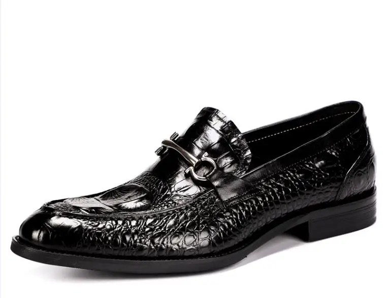 PJCMG/весенне-осенняя повседневная кожаная обувь на плоской подошве в крокодиловом стиле; цвет черный, красный; свадебные модельные мужские туфли-оксфорды для вождения в деловом стиле - Цвет: Black