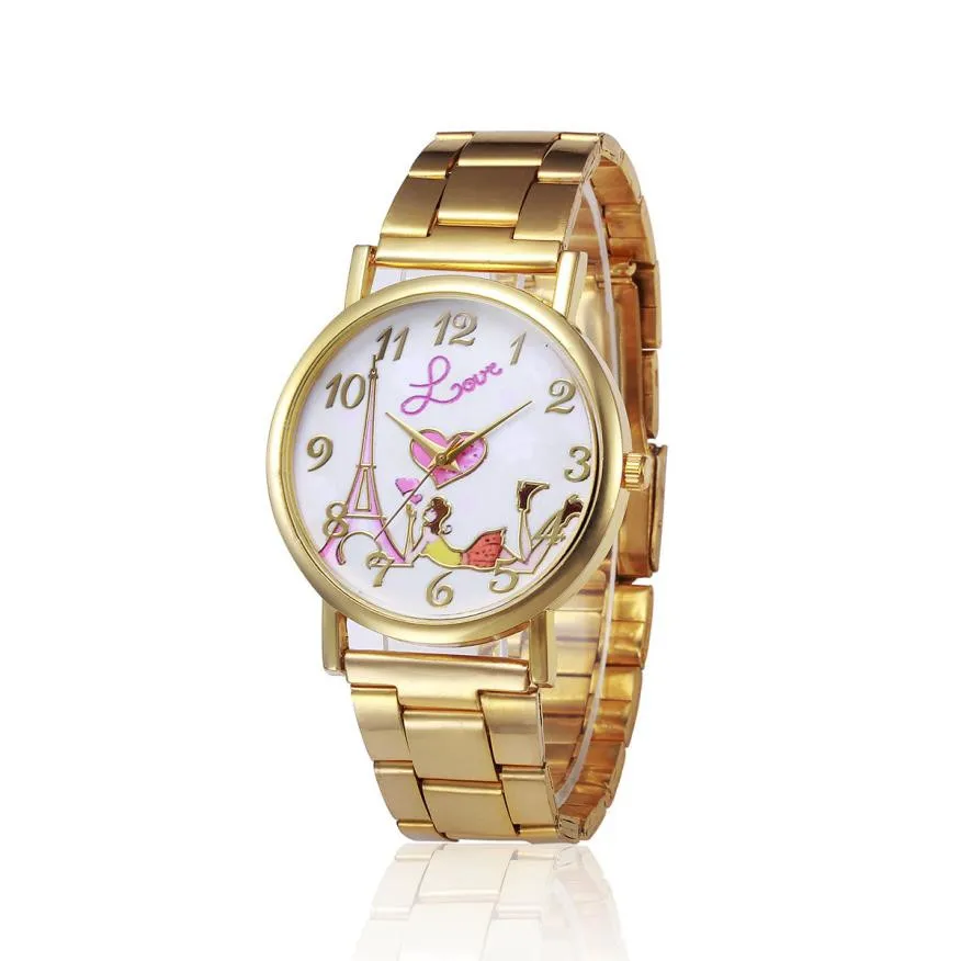 

TZ#501 Fashion Women Crystal Stainless Steel Analog Quartz Wrist Watch Free Shipping