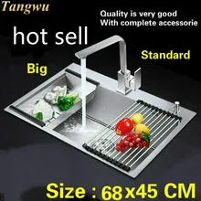 Горячая Бытовая Мода Большая кухонная ручная раковина одинарная мойка прочная 304 нержавеющая сталь 68x45 см