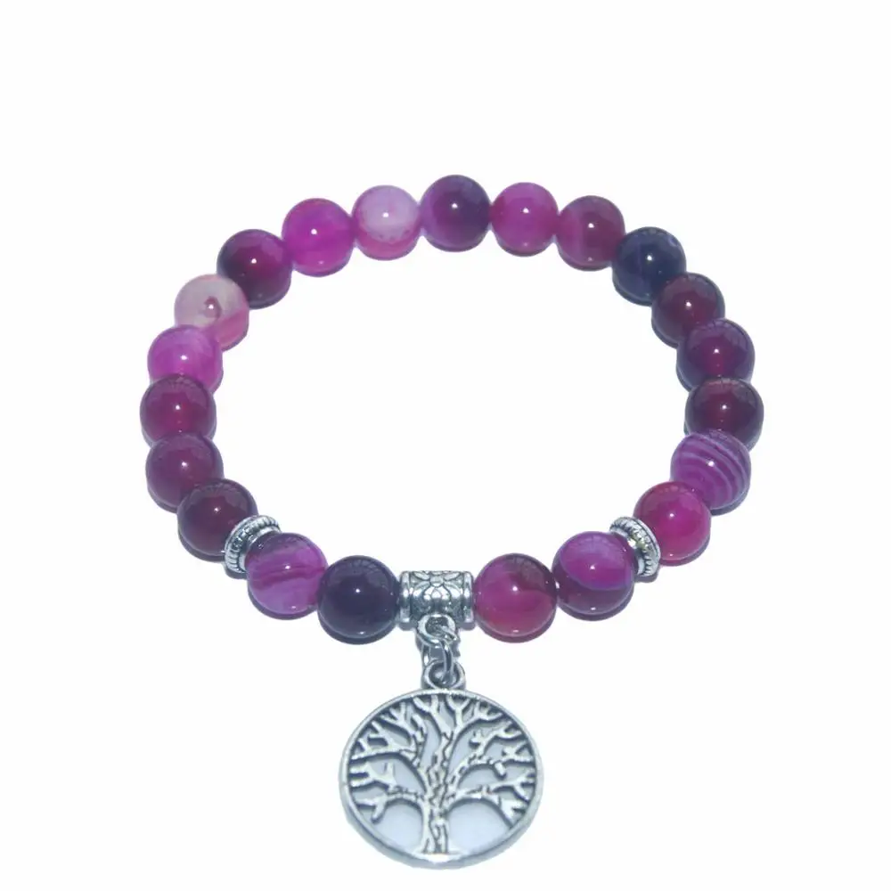 8 мм Амазонит розовый кварцевый кристалл кристаллы Agat Бусины бусины В Стиле Йоги браслет для медитации Дерево жизни кулон Шарм браслет для женщин - Окраска металла: 17