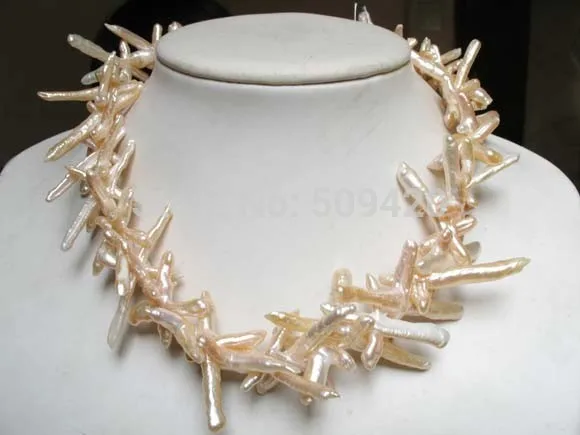 

~~ Free Shipping white pearl 35mm cross biwa pearl beads necklace