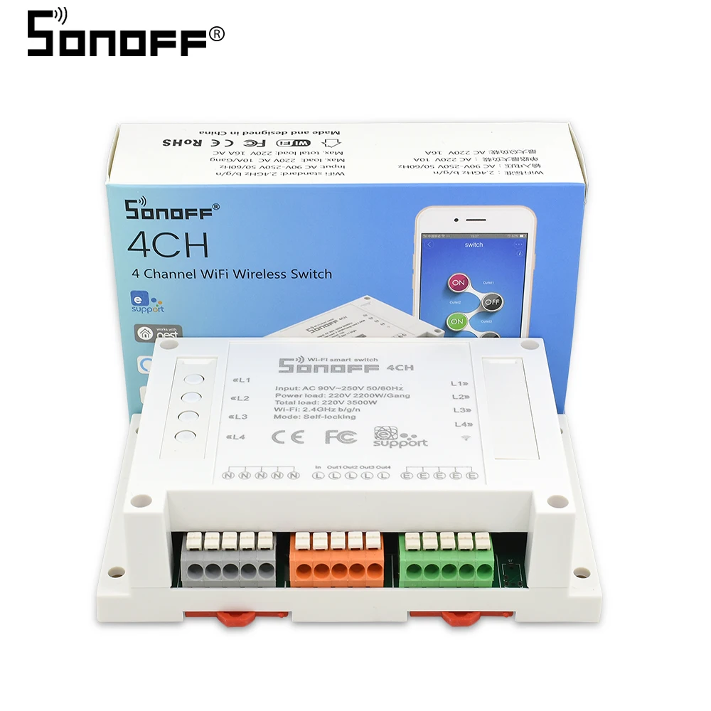 

ITEAD SONOFF 4CH Din Rail Mount On/Off Wifi Wireless Switch Remote Control For Smart Home