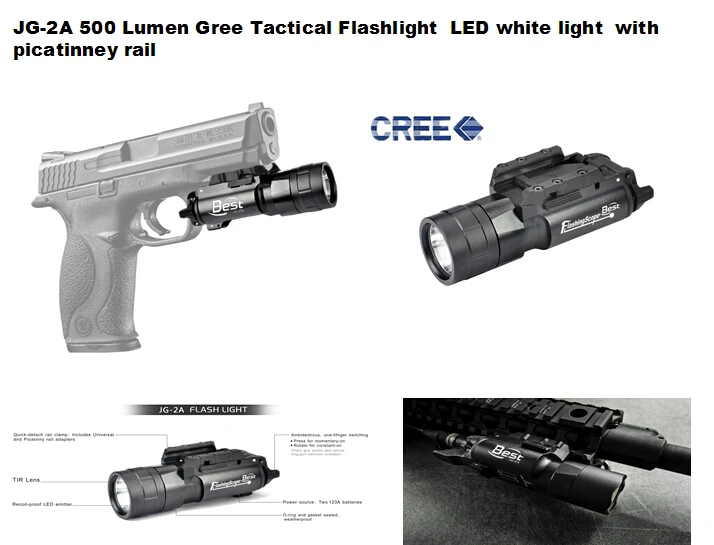 

420 lumen Weatherproof Pistol Weapon Flashlight Handgun Flashing Scope LED White Light Fit Picatinny Universal Rail