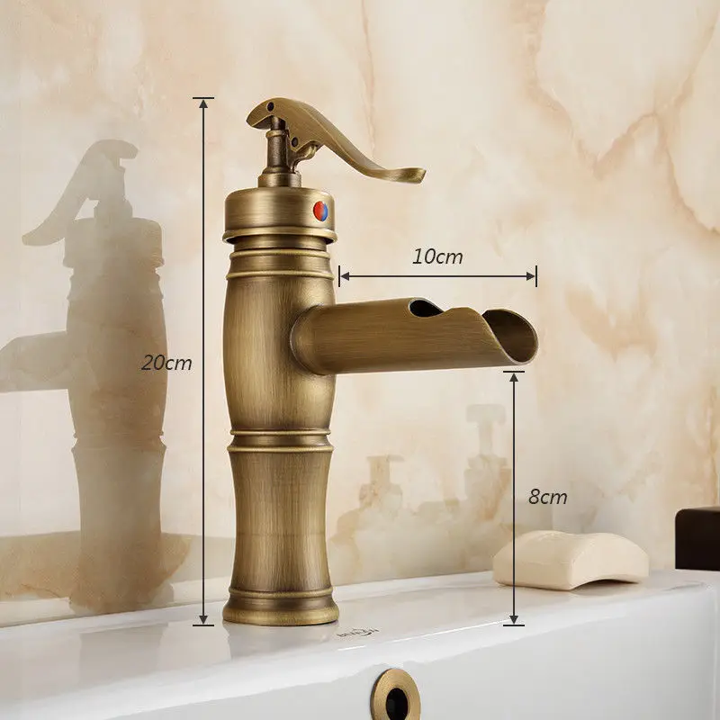 Antique Brass Bathroom Basin Vessel Sink Faucet Single Handle Waterfall Spout Mixer Tap KD305 Antique Brass Bathroom Basin Vessel Sink Faucet Single Handle Waterfall Spout Mixer Tap KD305