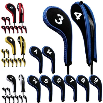 

Andux Number Print Golf Iron Covers golf equipment headcover for irons with Zipper Long Neck 10pcs/set Black/red Mt/w05
