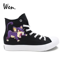 Вэнь дизайн аниме Покемон ручная роспись Студенческая обувь погремута граффити парусиновые кроссовки Высокий Верх черная шнуровка унисекс эспадрильи