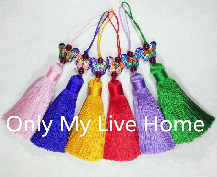 buy Cloisonne Butterfly Folding Fan Tassel Charm Pendant DIY Bag Hand Fan Accessories Chinese style Flute Bookmark Hanging Decor