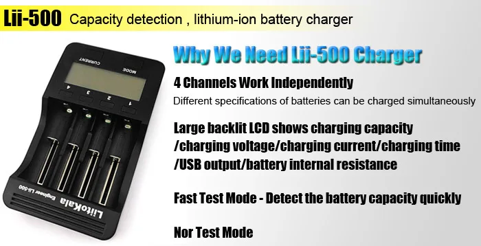 Liitokala Lii-500 интеллектуальное 4 слота lcd литий-ионное зарядное устройство+ адаптер ЕС Быстрая зарядка защита от перегрузки