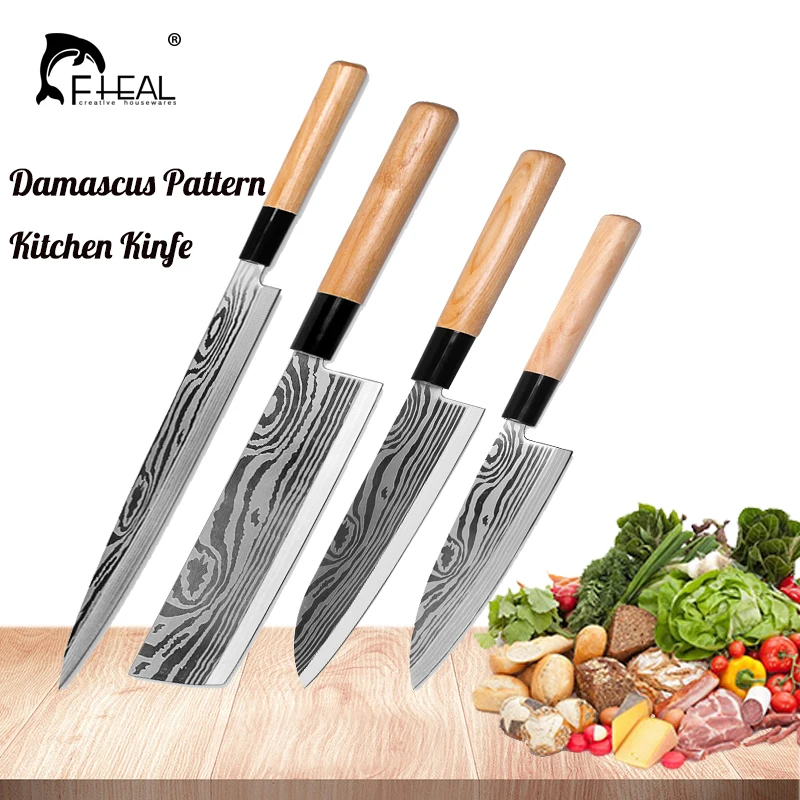 FHEAL Kitchen Knife Professional Chef Knives Japan Damascus Pattern Stainless Steel Fish&Meat Carving Slicing Knife High Quality FHEAL Kitchen Knife Professional Chef Knives Japan Damascus Pattern Stainless Steel Fish&Meat Carving Slicing Knife High Quality