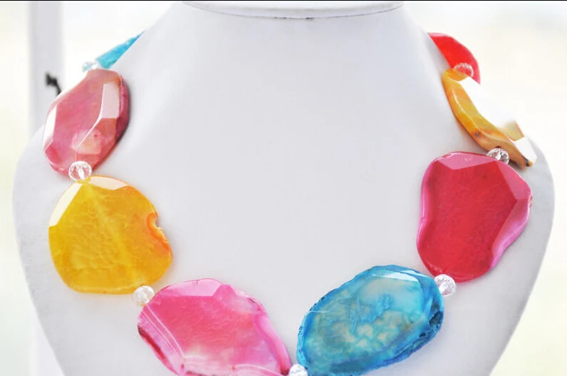 

Big 35x50mm multicolor sheet agate black faceted crystal necklace 18inch
