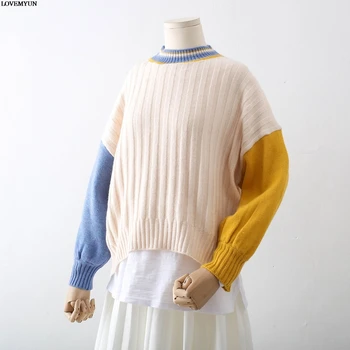 

Stitching Multicolored Sleeves Women loose Sweater femme women sweaters pullovers women pullover blusas de inverno feminina