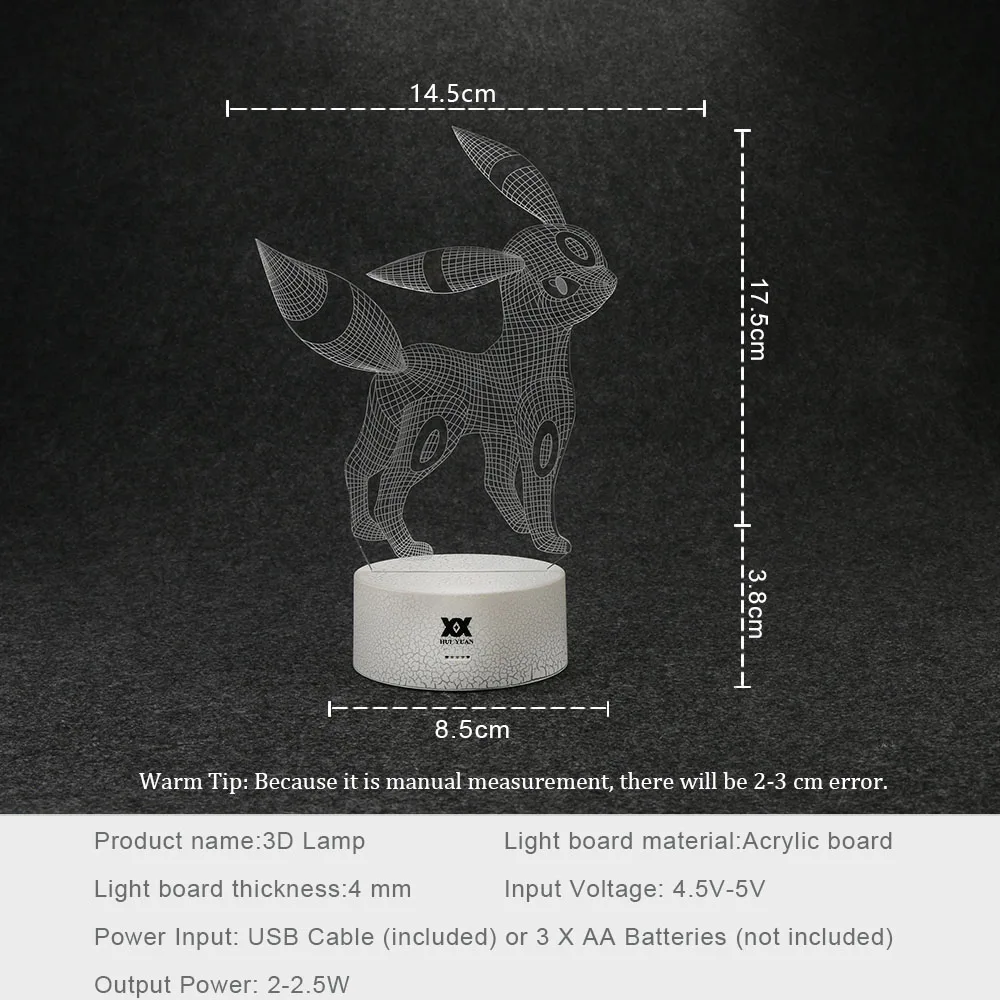 Luzes da Noite pokemon umbreon lâmpada 3d ilusão Fonte de Luz : Lâmpadas Led