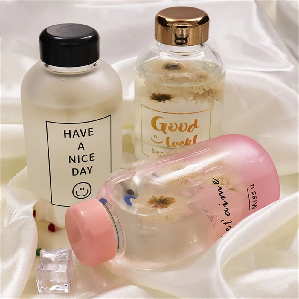 

Transparent Matte Glass Water Bottle Chic 320ml Milk Juice Drink Bottle Nordic Coffee Beer Tea Cup Bottles