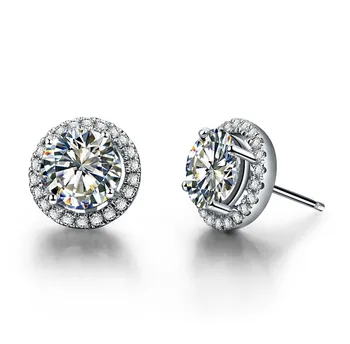 

Real 14K 585 White Gold Earrings Lovely 0.5Ct/Piece Female Stud Earrings Pretty Au585 Engagement Jewelry for Women
