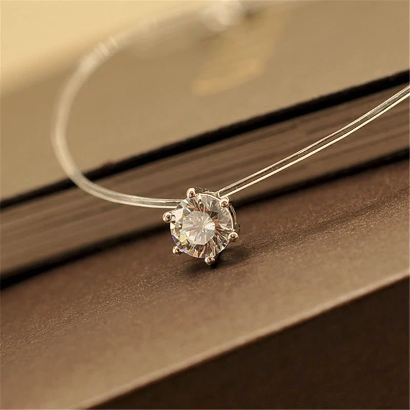 100% Sterling Silver Jewelry AAA Crystal Zircon CZ 925 Silver Necklace & Pendants For Women Fishing Line Choker Necklace Collar