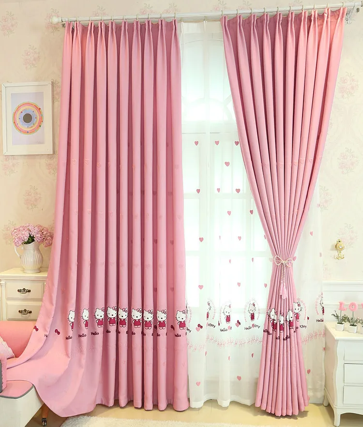 Современный корейский розовый для девочек спальня пол до потолка детская kt кошка мультфильм хлопок и лен готовой затененной шторы с вышивкой